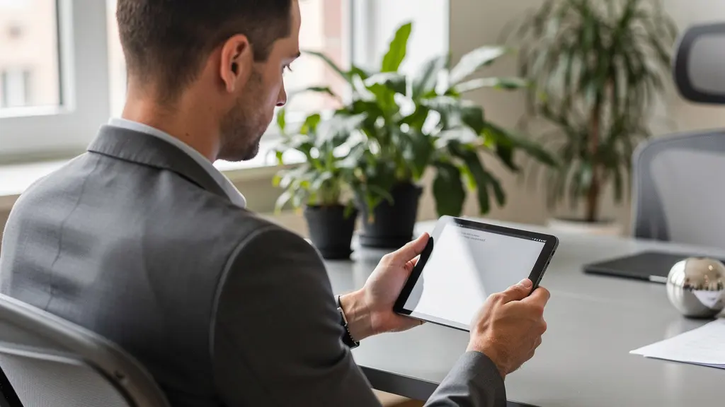 Conseiller immobilier consultant données sur tablette dans un bureau moderne à Lausanne
